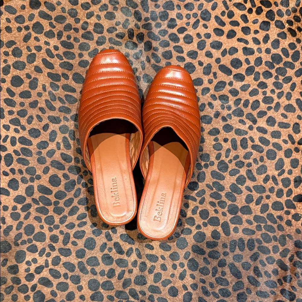 belkin Cognac Quilted Leather Slide Mules